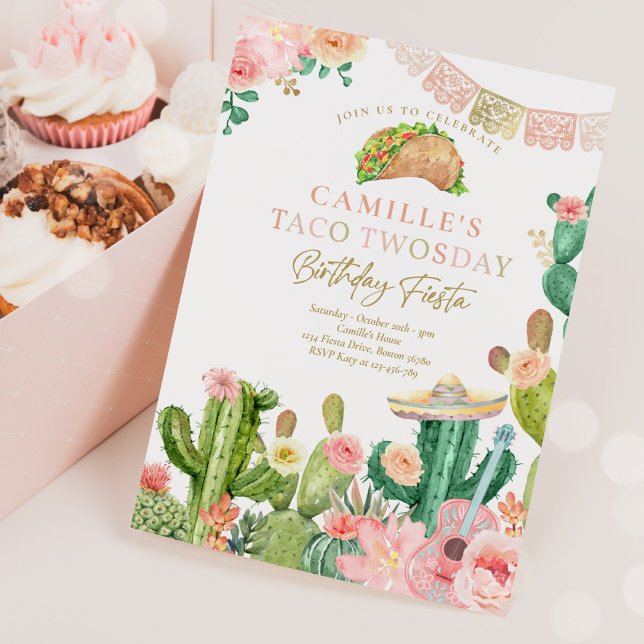 Invitation Fiesta Taco Twosday Watercolor Cactus 2e anniversa (Créateur téléchargé)