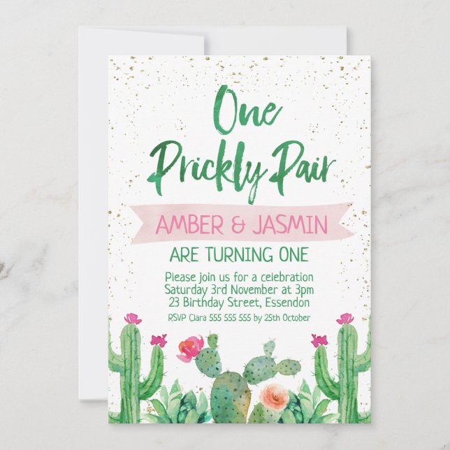 Invitation Fiesta Twins One Prickly Pair Anniversaire Invitat (Devant)