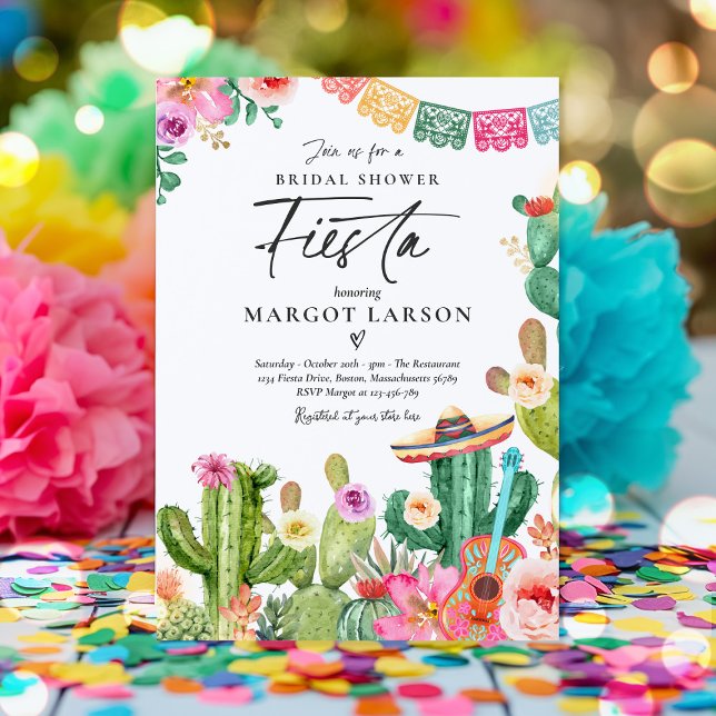 Invitation Fiesta Watercolor Cactus Fête des mariées mexicain (Créateur téléchargé)