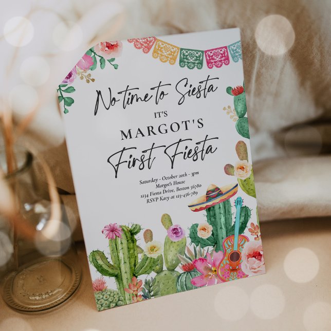 Invitation Fiesta Watercolor Cactus mexicain 1er anniversaire (Créateur téléchargé)