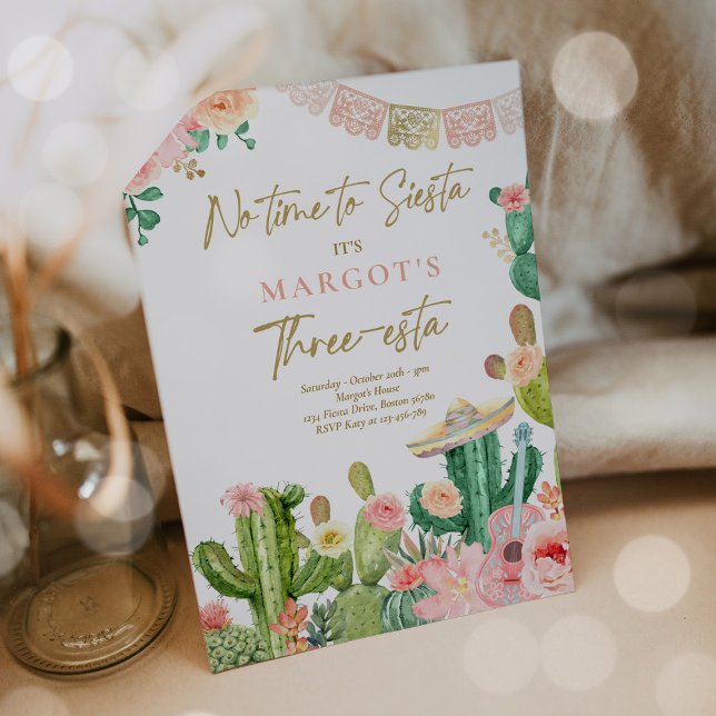 Invitation Fiesta Watercolor Cactus Trois-esta Anniversaire (Créateur téléchargé)