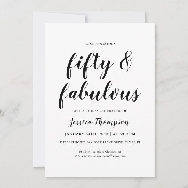 Invitation Fifty and Fabulous Black Script 50th Birthday (Devant)