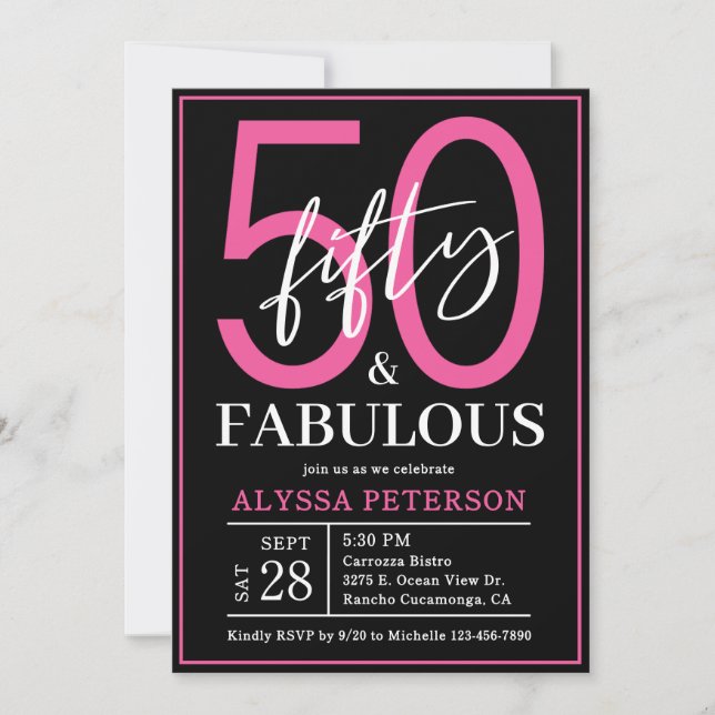 Invitation Fifty and Fabulous Black Script 50th Birthday (Devant)