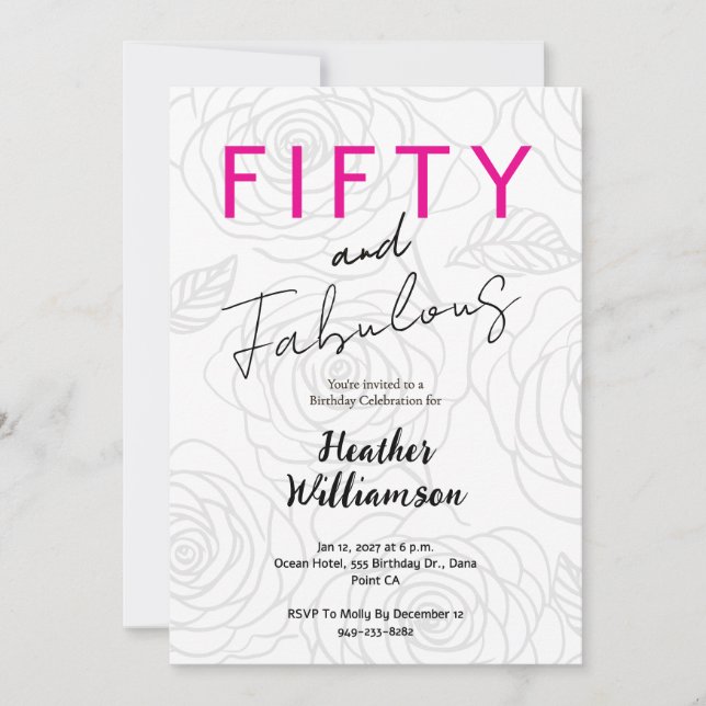 Invitation Fifty and Fabulous Floral 50th Birthday  (Devant)