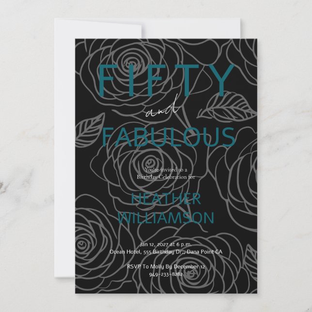 Invitation Fifty and Fabulous Floral 50th Birthday  (Devant)