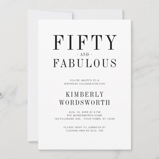 Invitation Fifty and Fabulous Minimal 50th Birthday Party (Devant)