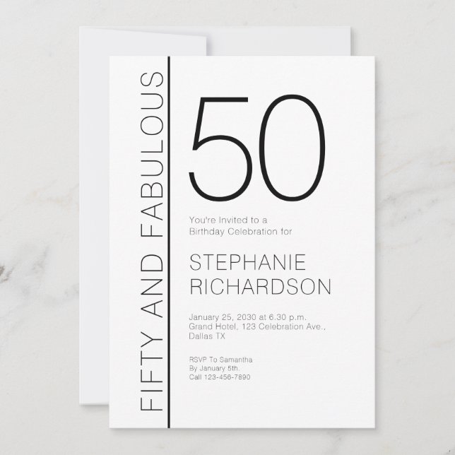 Invitation Fifty and Fabulous Modern 50th Birthday Party (Devant)