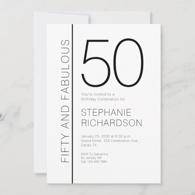 Invitation Fifty and Fabulous Modern 50th Birthday Party (Devant)