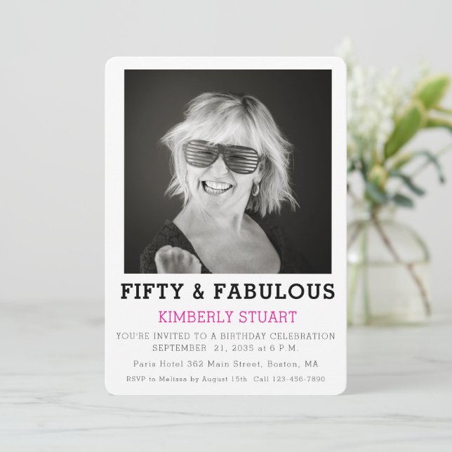Invitation Fifty and Fabulous Photo 50th Birthday Party (Debout devant)