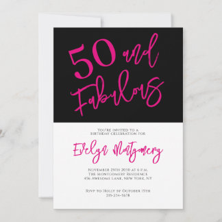 Invitation Fifty and Fabulous Pink Black 50th Birthday Party 