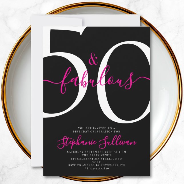 Invitation Fifty and Fabulous Script 50th Birthday Party (Créateur téléchargé)