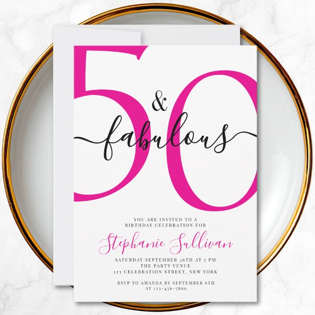 Invitation Fifty and Fabulous Script 50th Birthday Party (Créateur téléchargé)