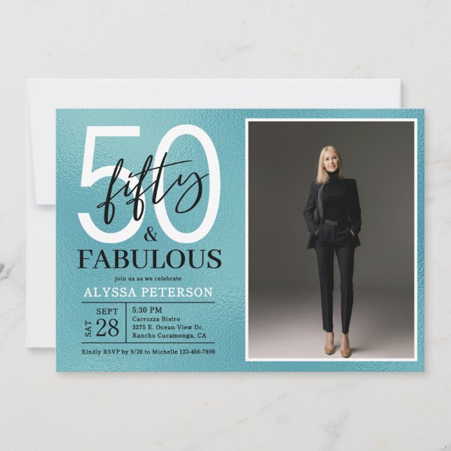 Invitation Fifty and Fabulous Script Photo 50th Birthday (Devant)
