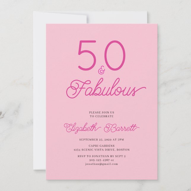 Invitation Fifty and Fabulous Script Pink 50th Birthday Party (Devant)