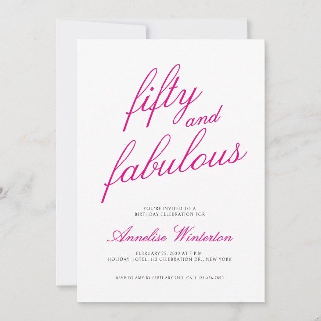 Invitation Fifty and Fabulous Script Pink 50th Birthday Party (Devant)