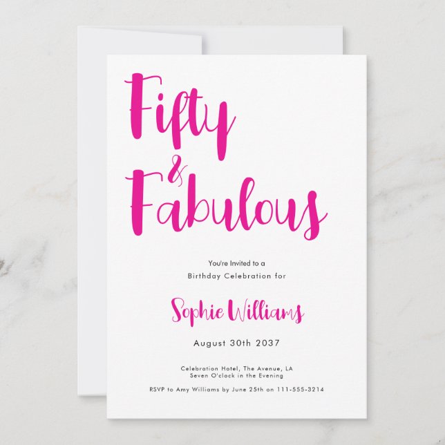 Invitation Fifty and Fabulous Script Pink 50th Birthday Party (Devant)