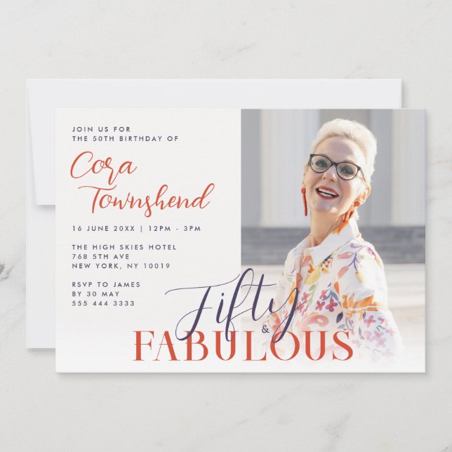 Invitation Fifty & Fabulous Script Photo 50th Birthday (Devant)