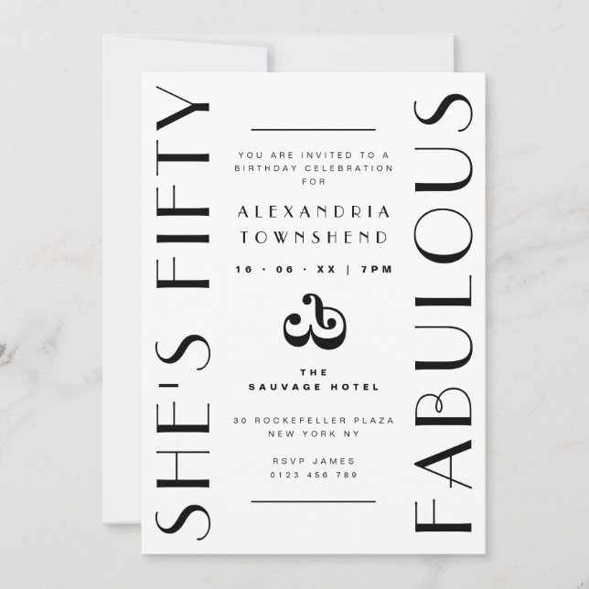 Invitation Fifty & Fabulous White Art Deco 50th Birthday (Devant)