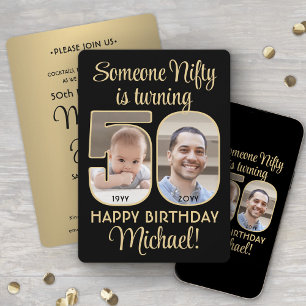 Invitation Fifty Nifty Noir & Or 50e Anniversaire Photo