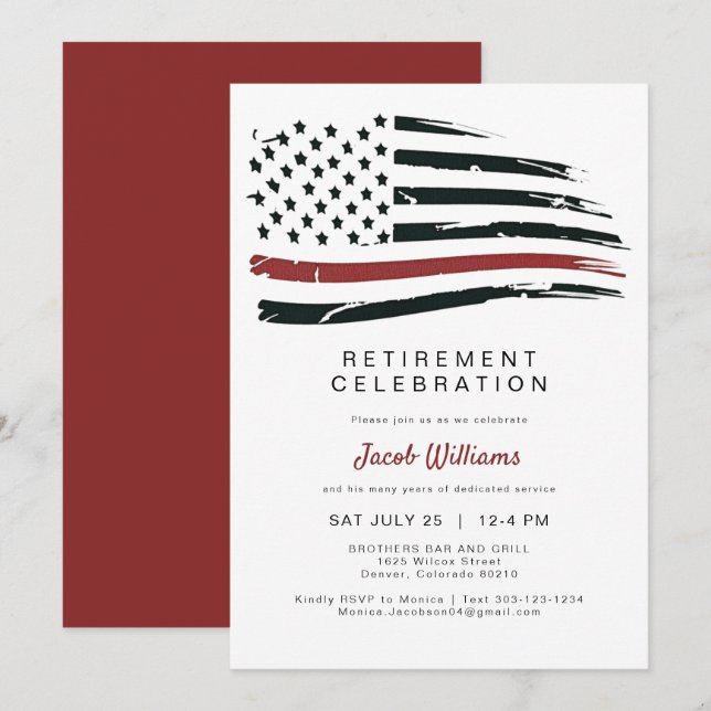 Invitation Fighter Mince Red Line Drapeau Parti de retraite (Devant / Derrière)