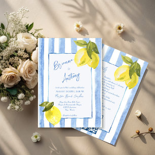 Invitation Fil à la main bleu rayures citrons italien mariage