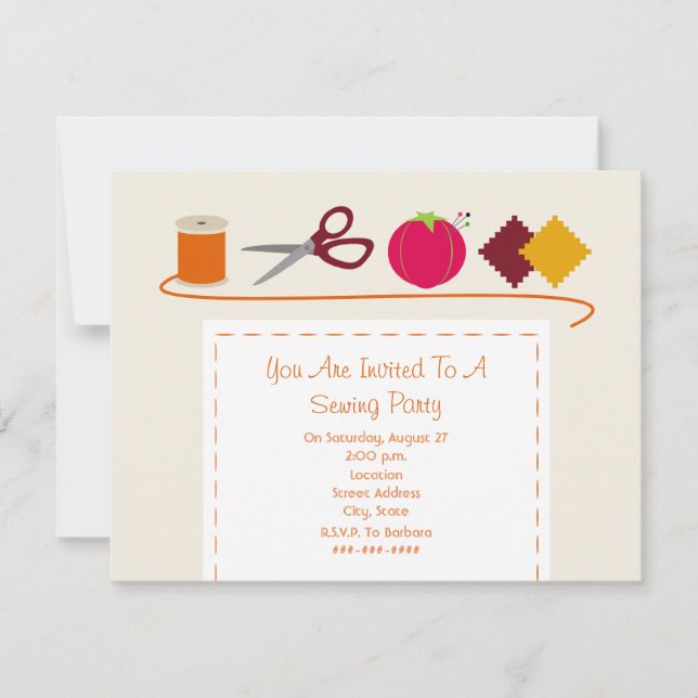 Invitation Fil de couture de partie, ciseaux, coussin de Pin, (Devant)