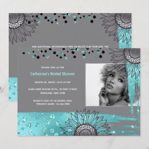 Invitation Fil de tournesol moderne gris bleu de luxe