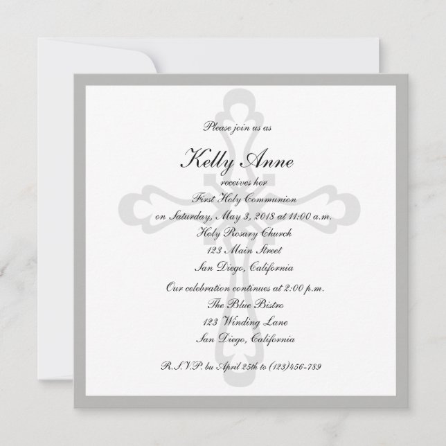Invitation Filigrane religieux de croix d'invitation élégant (Devant)