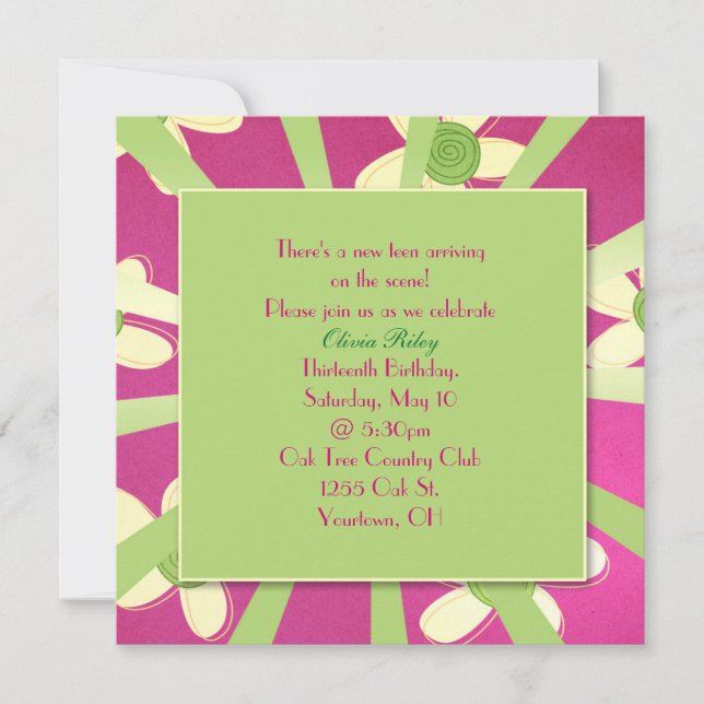 Invitation Fille 13e fête d'anniversaire (Devant)