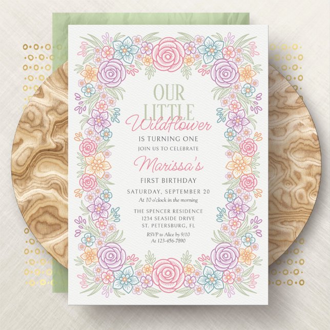 Invitation Fille 1er anniversaire Fleur sauvage Floral (Créateur téléchargé)