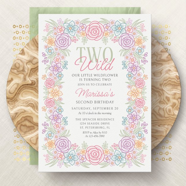 Invitation Fille 2e anniversaire Deux fleurs sauvages (Créateur téléchargé)