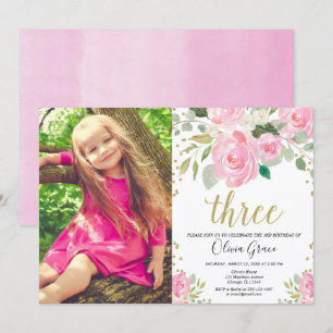 Invitation Fille 3e anniversaire parties scintillant or rose