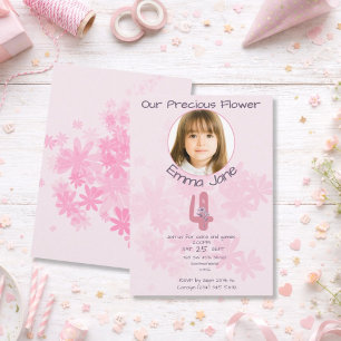 Invitation Fille 4 ans - Photo florale rose minimaliste d'ann