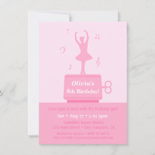 Invitation Fille à Boîte à Musique Ballerine Fête d'Anniversa