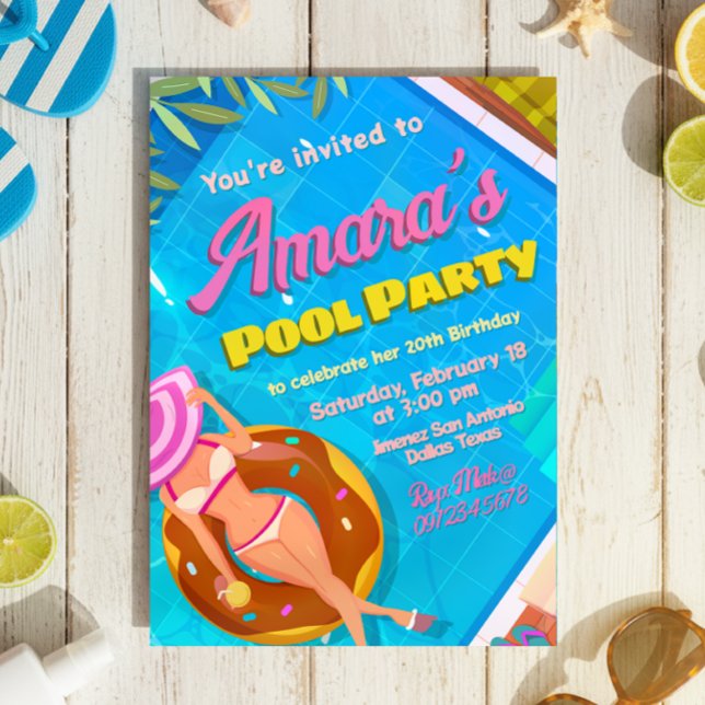 Invitation Fille à la Fête de Piscine (Pool Party Invitation)