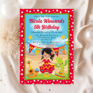 Invitation Fille à la jolie robe rouge Fête d'anniversaire po