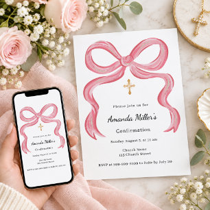 Invitation Fille à l'arc rose Confirmation