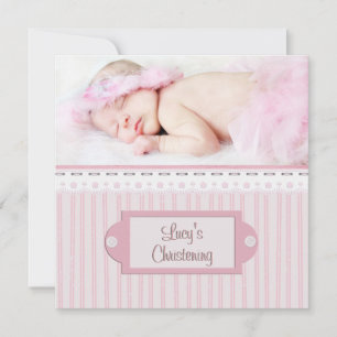 Invitation Fille à l'œillet rose blanc Photo Baptême Christen