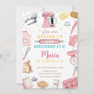 Invitation Fille à pâtisser rose Chef Gâteau Anniversaire