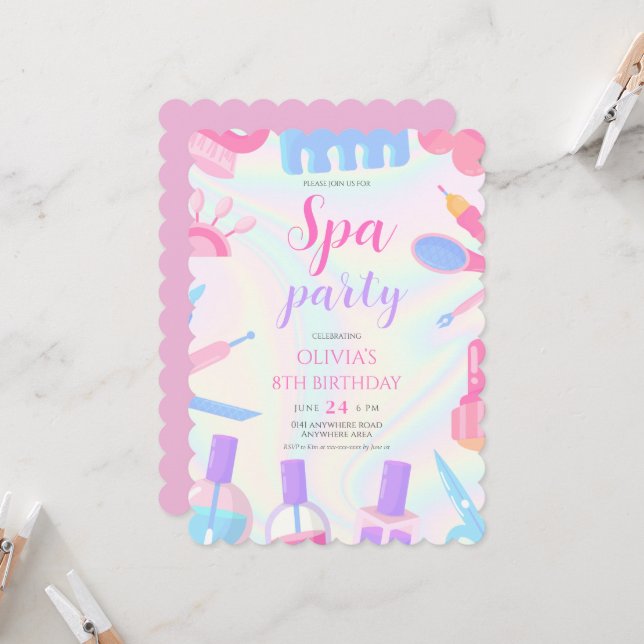 Invitation Fille à thème spa anniversaire (Devant/Arrière en situation)