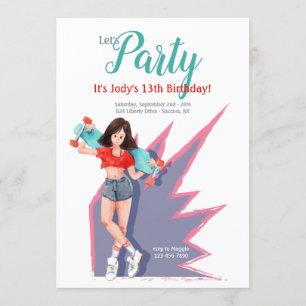 Invitation Fille Ado avec skateboard