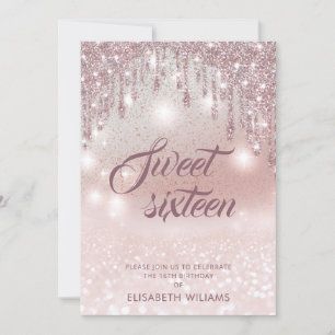Invitation Fille adorable rose or glittery gouttes d'ombre in