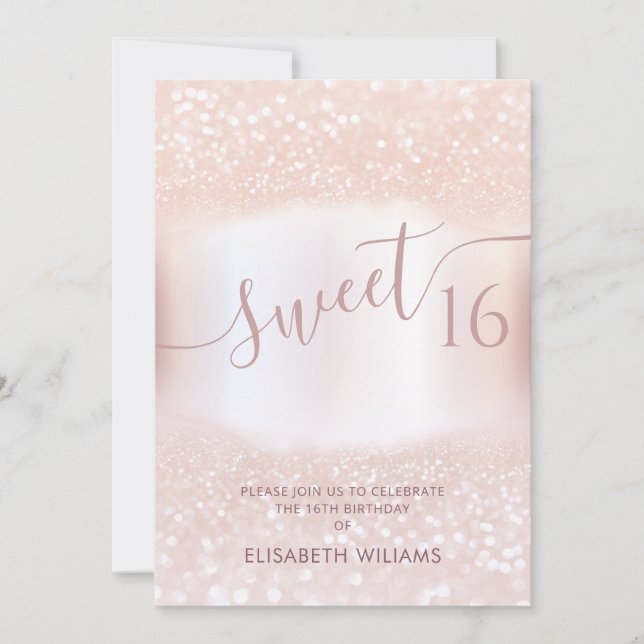 Invitation Fille adorable rose or glittery ombre invitatio (Devant)