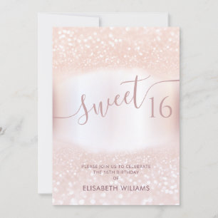 Invitation Fille adorable rose or glittery ombre invitatio