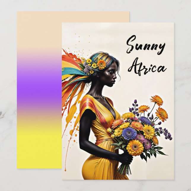 Invitation Fille africaine mode ethnique chrysanthème floral (Devant / Derrière)