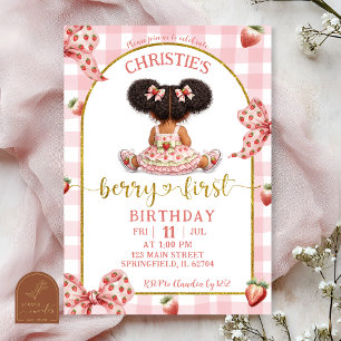Invitation Fille afro africaine Ruban rose fraise baie premie