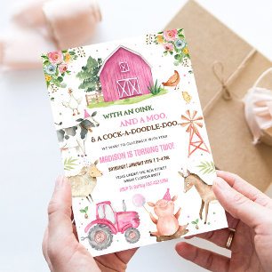 Invitation Fille Animaux de Ferme Basse-cour Anniversaire