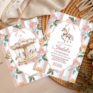 Invitation Fille anniversaire aquarelle carrousel floral past