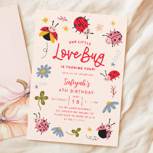 Invitation Fille anniversaire coccinelle fleur sauvage
