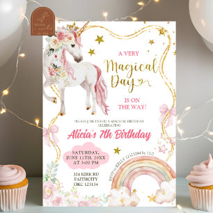 Invitation Fille Anniversaire Licorne Magique Coquette Jour